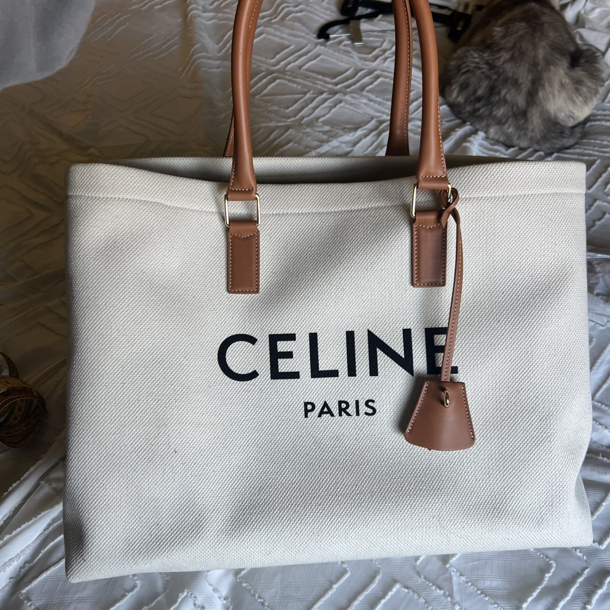 CELINE Cabas Tote One Size Ivory Canvas/Leather | eBay
