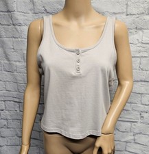 NWT FLX M FAUNA TAUPE HENLEY CROP TRAVEL LEISURE CROP SLIT TOP TEE