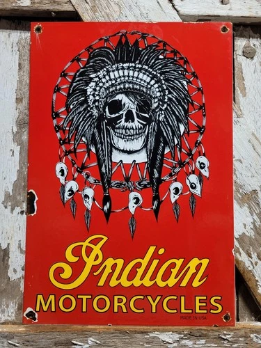 VINTAGE INDIAN MOTORCYCLES PORCELAIN SIGN BIKER CYCLE SALES PARTS SERVICE DEALER
