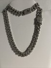 Unisex Silvertone Iced Out Cuban Link Crystal Covered Necklace 16” & Bracelet 8” — photo 1