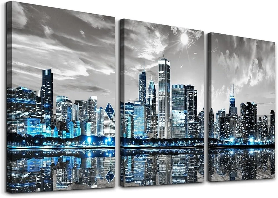 Chicago Skyline Cityscape Wall Paintings - Image 3 of 4