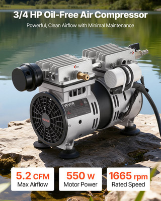 Pond Aerator 5.2 CFM, 3/4 HP Air Compressor, Lake Aeration System up to 3 Acres