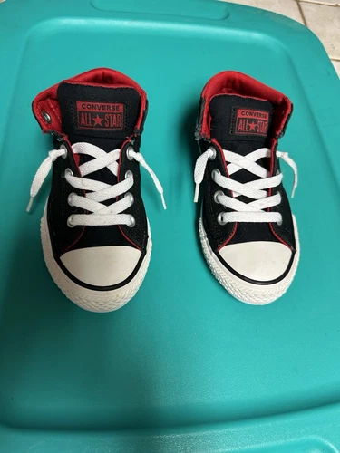 Converse All Star Chuck Taylor Axel Mid Top Bambini Junior 4 Nero Rosso Slip On