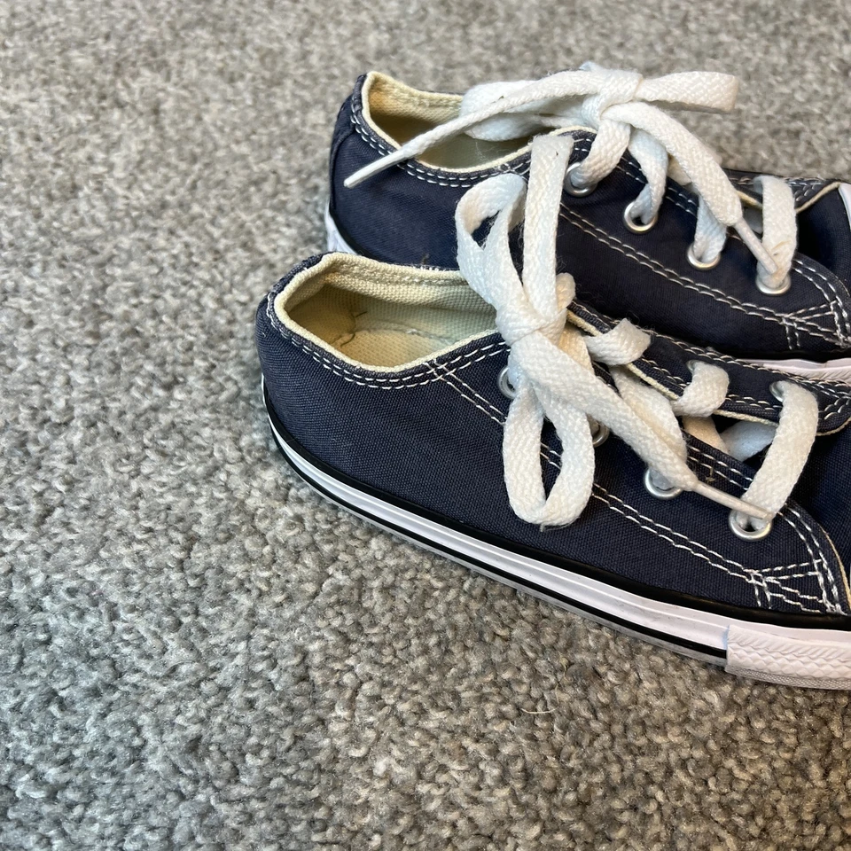 Converse All Star Shoes Infant Size 8 Navy Blue Low Top Canvas Sneakers Kids - Image 2 of 4