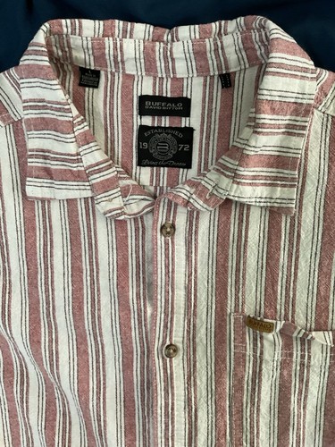 Buffalo David Britton Large Men’s Striped Button Down Short Sleeve Shirt Linen
