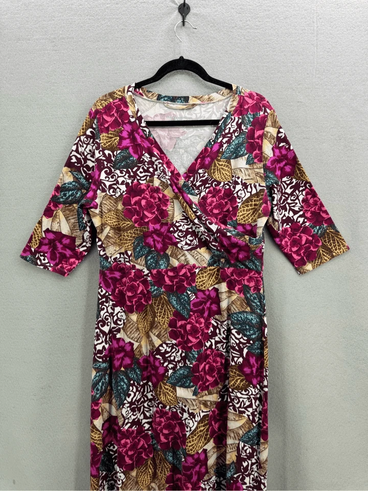 Soft Surroundings Womens Multicolor Salvatora Floral Faux Wrap Maxi Dress Large - Image 3 of 4