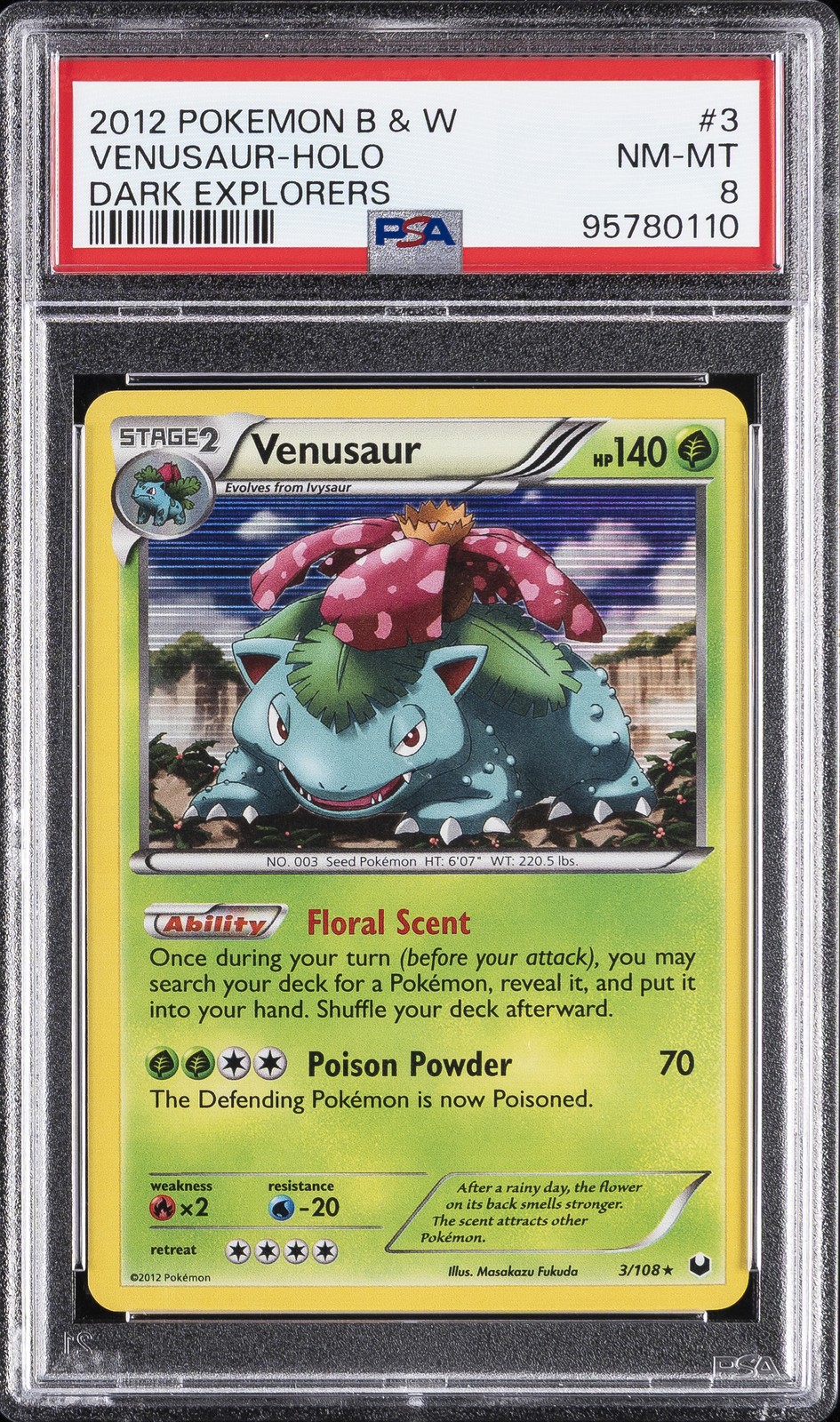 2012 POKEMON B&W DARK EXPLORERS #3 VENUSAUR-HOLO PSA 8