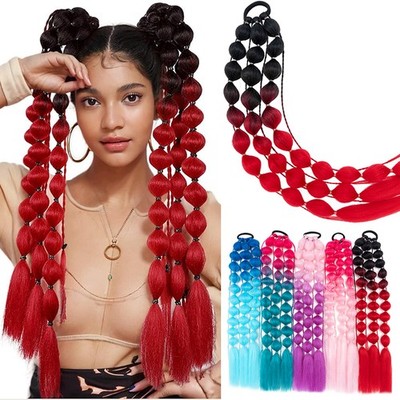Rainbow Braid Ponytail Wrap Bubble Long Pony Tail Hair Extensions Thick Festival
