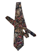 Vintage Tango by Max Raab Floral Cotton Tie Navy Pink Flower Made in USA 3.75”