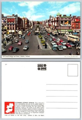 Vintage O'Connell Street Dublin Ireland John Hinde Postcard 1960s Cars Buses