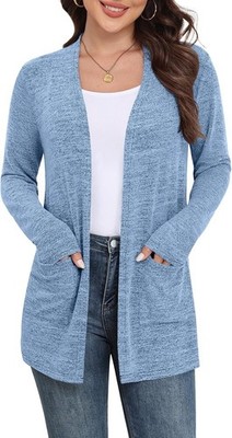 Women Lightweight Cardigan Sweaters Open Front Long Sleeve Knit Pockets Casual