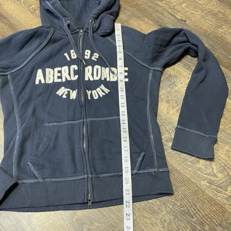 Vintage Y2K Abercrombie Fitch 1892 Women’s Large Navy Hoodie Zip Spelled Out - Image 3 of 4