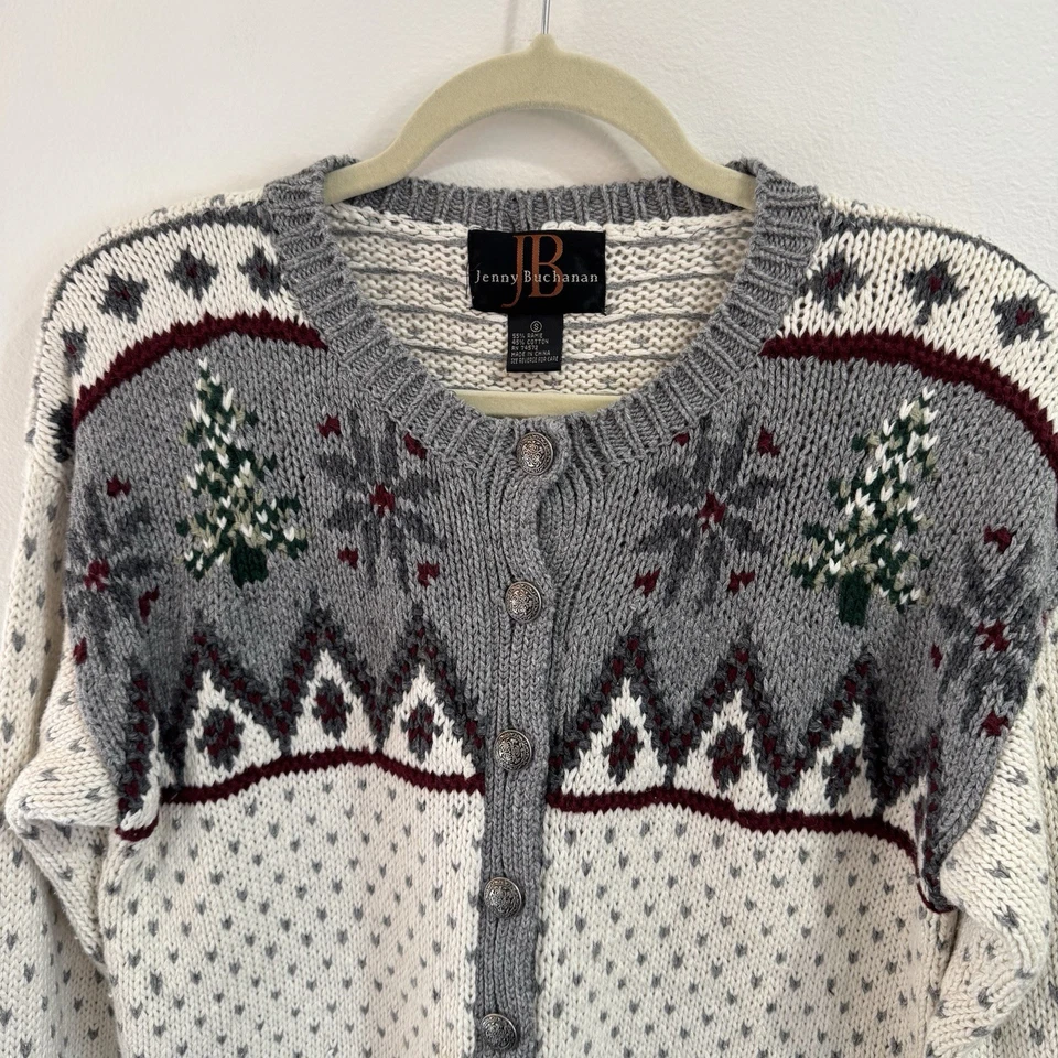 Cárdigan Suéter Navidad Jenny Buchanan Vintage Años 80 90 S Árbol Tejido Vacaciones Foto 2 de 4