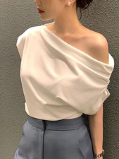 Women Off Shoulder Top Loose Fit Short Sleeve Blouse Summer Casual Shirt