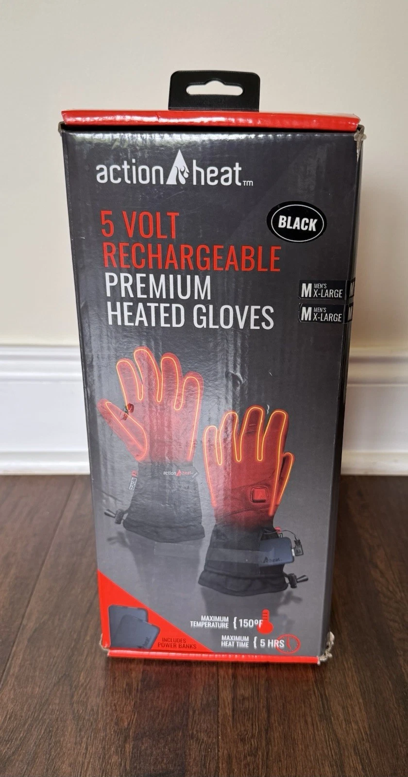 Actionheat Men's XL Black 5V Premium Heated Gloves Polyester Water Resistant