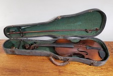 Antique Violin w/ Bow Case Mother of Pearl Frog For Repair or Restoration