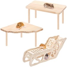 3 PCS Set Hamster Platform Play Wooden Dwarf Syrian Gerbils Mice Small Pets