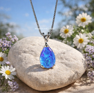 Blue Opal Teardrop Pendant Crystal Necklace Women Healing Energy Stone Jewelry