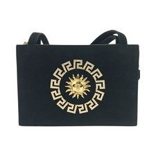 Versace Suede Sunburst Shoulder Tote Bag Women Black One Size