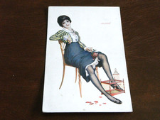ORIGINAL  LEO FONTAN SIGNED ART NOUVEAU GLAMOUR RISQUE POSTCARD - THE CAGE.