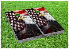CORNHOLE BEANBAG TOSS GAME USA Flag Bald Eagle w Bags Game Boards Set 1064