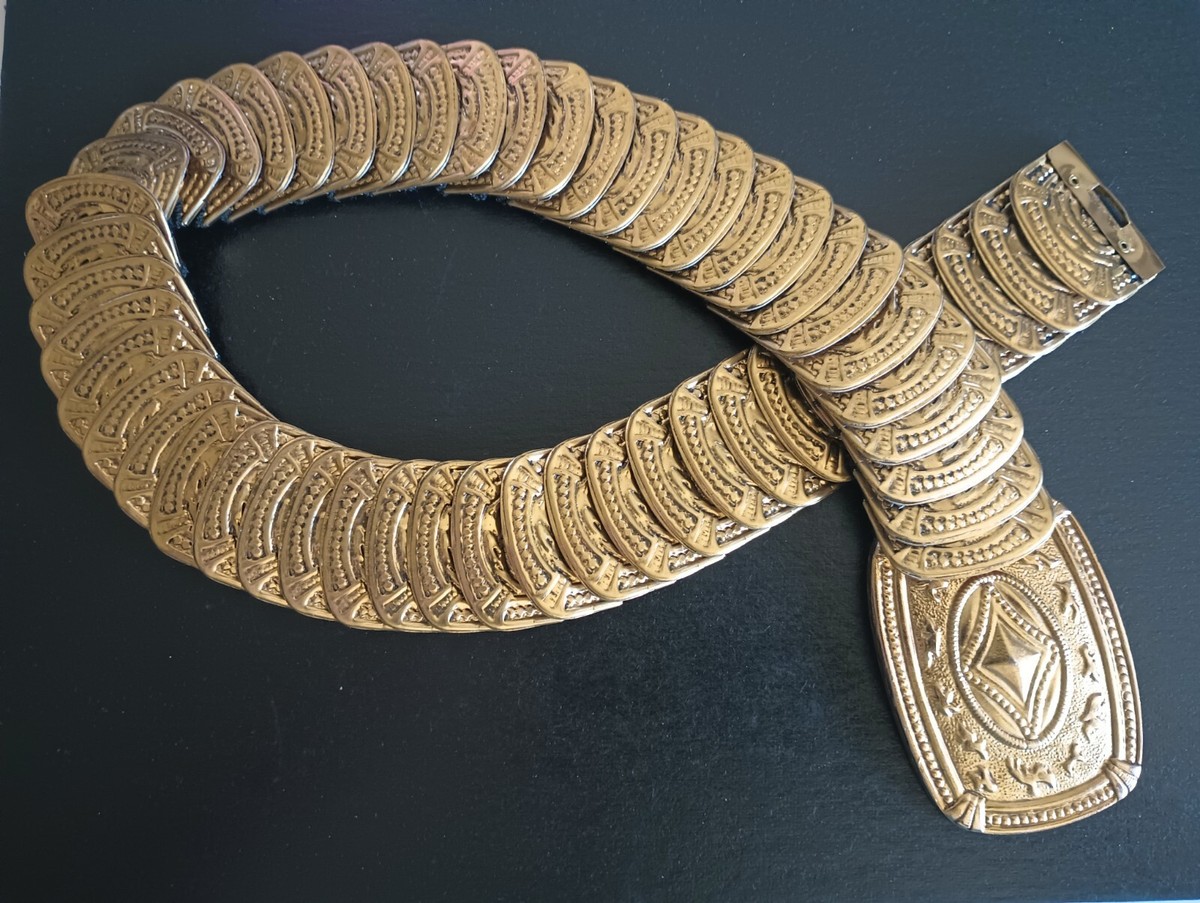 Vintage Boho Gold Tone Metal Coin Medallion Stretch Belt, 29  display picture 3