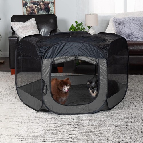 Portable Dog Pen Cat Tent, Folding Indoor Outdoor Zippered Puppy Crate - Gray - Picture 2 of 8