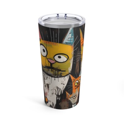 Doodle Abstract Multi Colored Cats With Black  By DaFlowerChild Tumbler 20oz