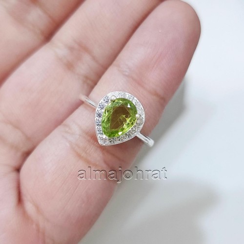 Anillo de peridoto natural de 2 quilates para mujer certificado por laboratorio - anillo de plata 925 - Imagen 4 de 5