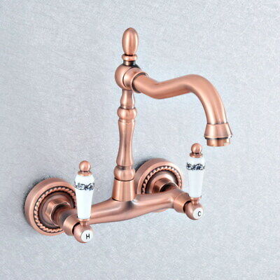Antique Red Copper Ceramic handle Kitchen Sink Faucet Mixer Basin Tap Unf409 