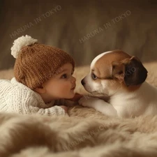 Baby and puppy  Digital Image Picture Photo Wallpaper Background Desktop Art