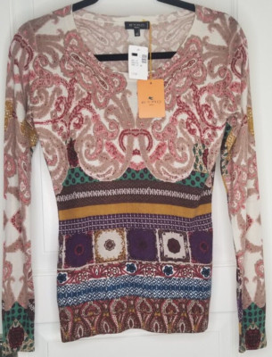NWT Etro Organic Patterned Muted Colours Cashmere & Silk Sweater Size 40/US 4