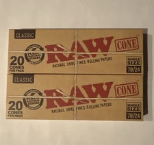 Raw Classic Single Wide Rolling Cones 20 PK 70mm w/24mm Tip Free Ship