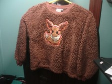 Pok mon Eevee Sweater Jacket Fuzzy faux fur fabric - Youth Size XL 14-16 Brown