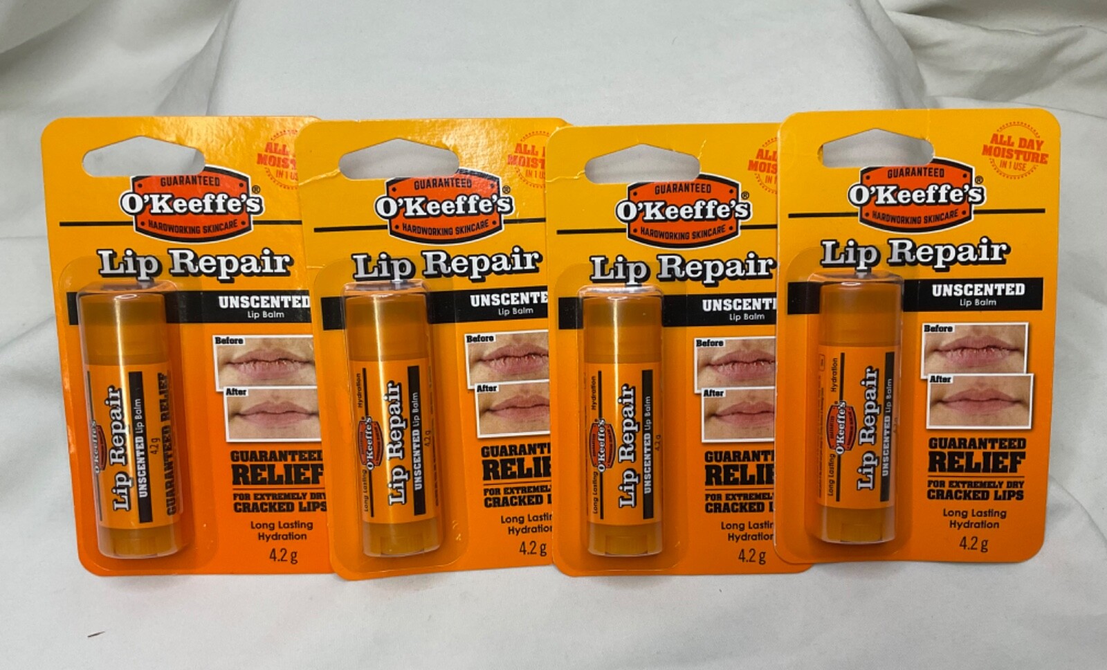 4 x O’KEEFFE’S Lip Repair Unscented Lip Balm For Dry Cracked Lips 4.2g