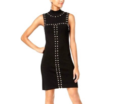 INC International Concept Black Sleeveless fine Rib Knit Dress Studs Stretch M