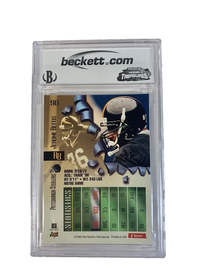 1996 Fleer Metal Football Card 96 Jerome Bettis Pittsburgh Steelers BCCG 10 Mint - Image 2 of 3
