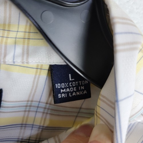Roundtree and Yorke SZ L Short Sleeve Yellow, Blue Plaid Button Up Pocket Shirt - Picture 7 of 11