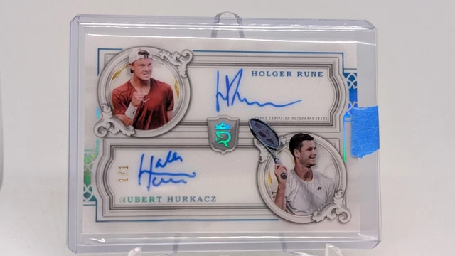 Holger Rune / Hubert Hurkacz 2024 Topps Royalty Tennis Dual On Card Auto 1/1