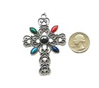 Avon Signed Romanesque Silver Tone Multicolor Bead Ornate Crucifix Cross Pendant — photo 3