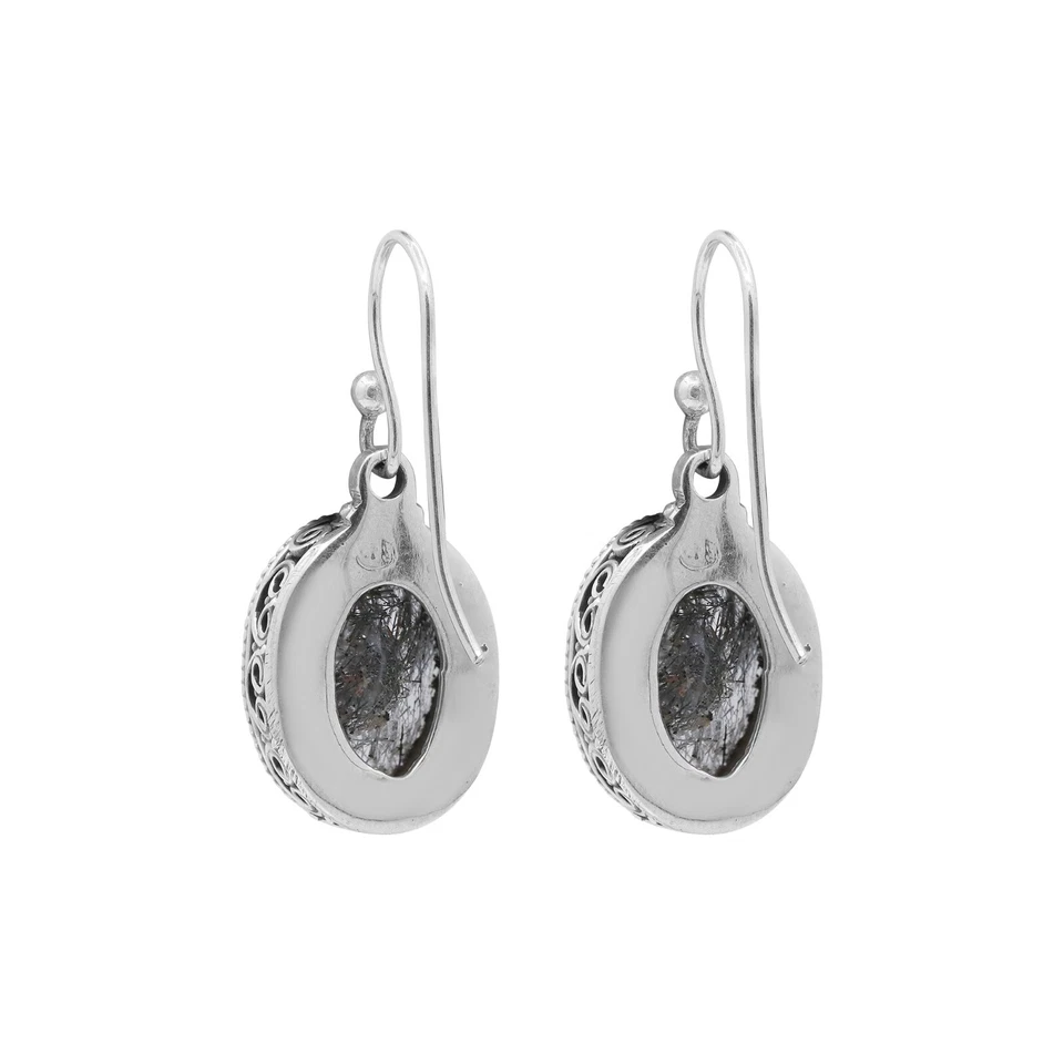 925 Argento Massiccio Nero Rutilato Quarzo Sottile Gioielli Pendente/Pendente - Immagine 3 di 3