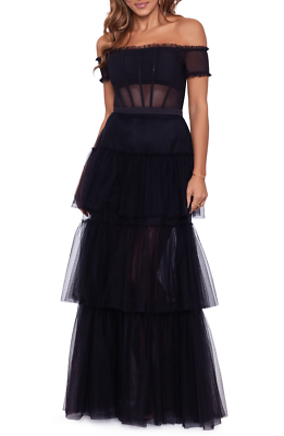 Betsy & Adam Ruffle Off the Shoulder Tiered Ballgown sz 10 in  display picture 1