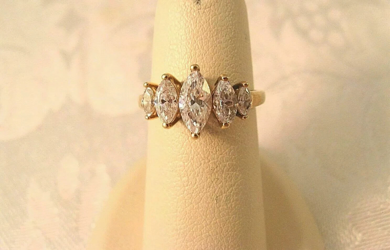 CT Marquise Cut Moissanite 5-Stone Engagement Rings 14K Yellow Gold  Plated