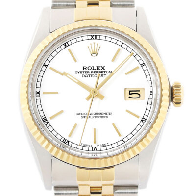 Rolex Datejust 18K Gelbgold & SS Weißes Zifferblatt Jubilee Band Uhr 16013