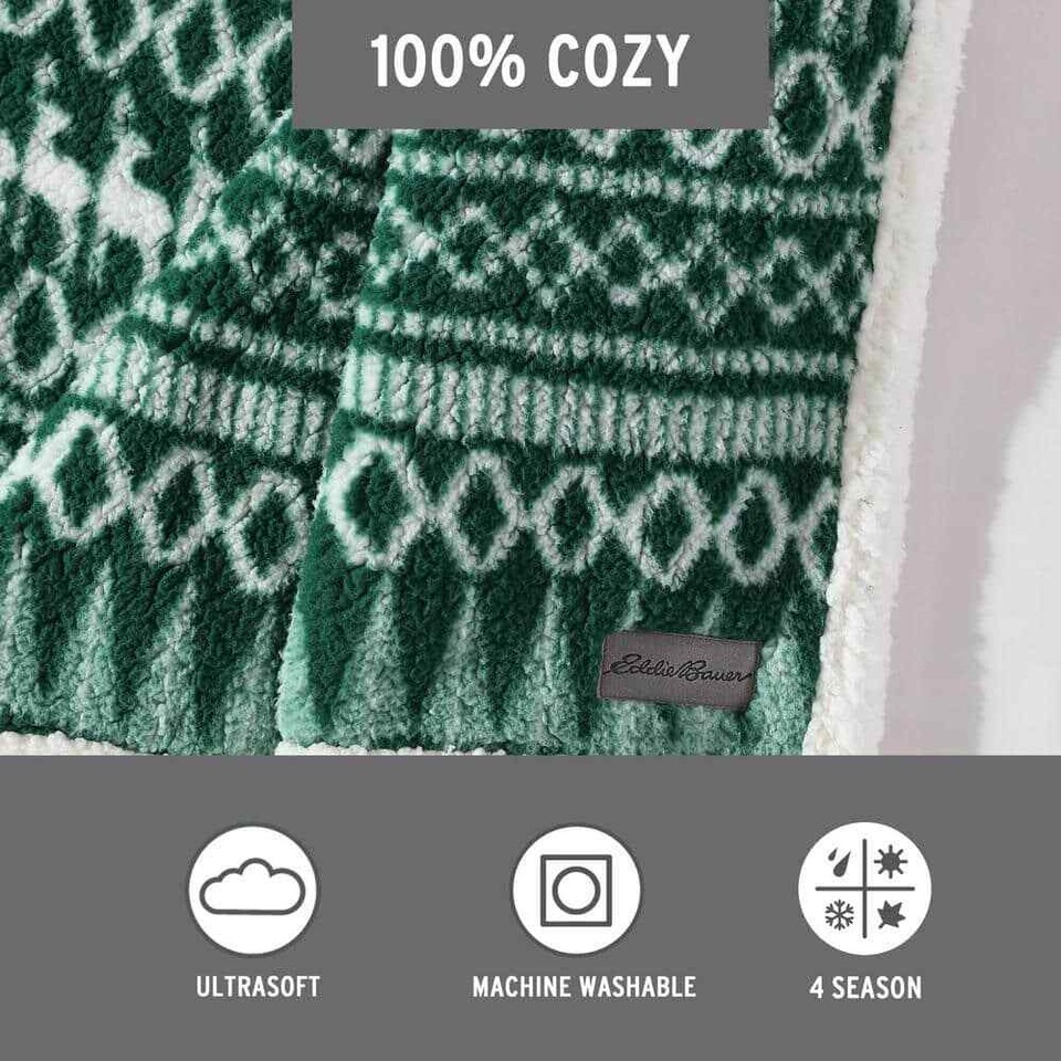 Alpine Fair Isle Printed Sherpa Green Microfiber Throw Blanket eBay