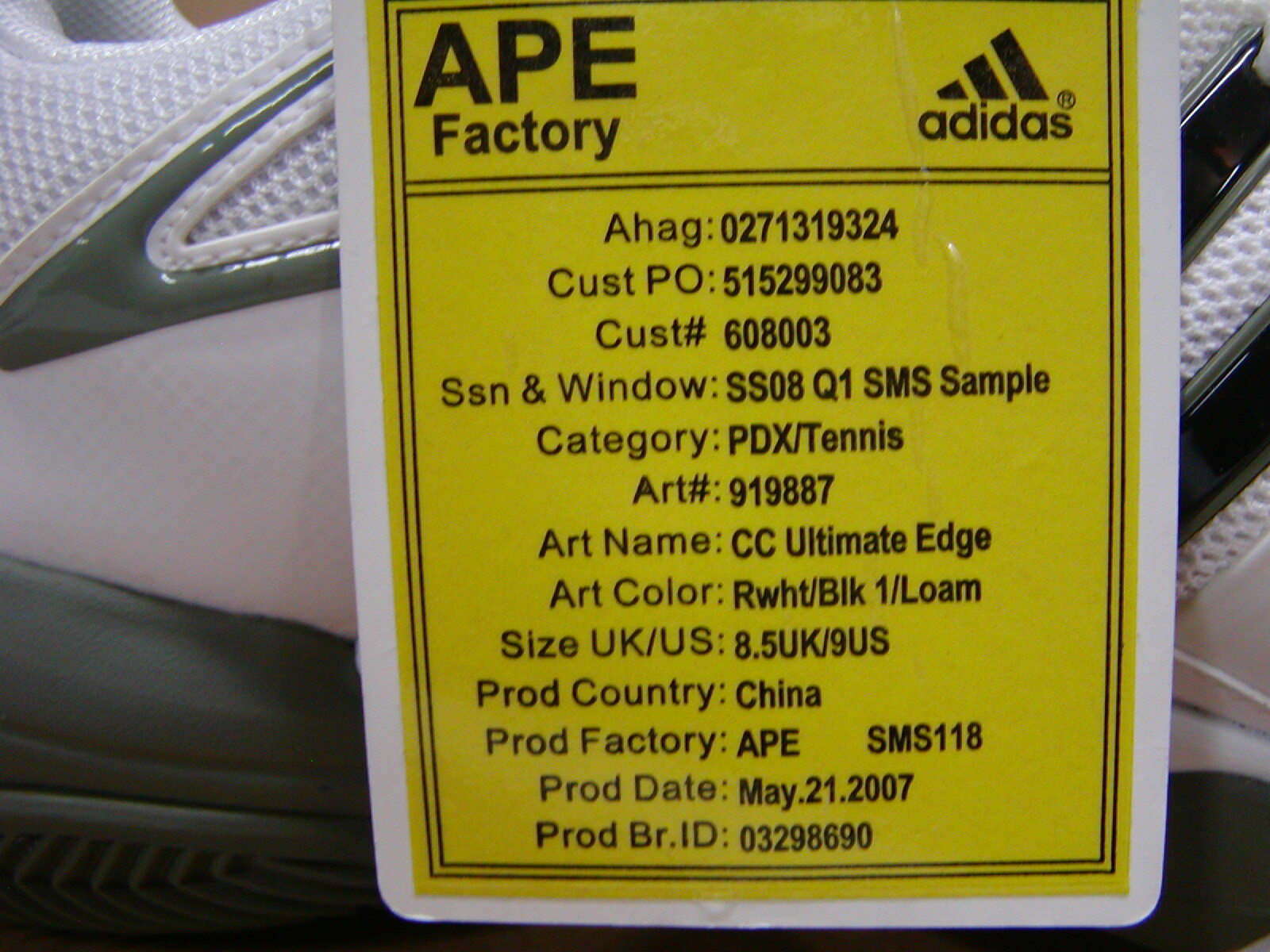 Adidas SAMPLE SHOES 2007 Ultimate Edge PDX/Tennis SZ 9 With Tag NEVER WORN