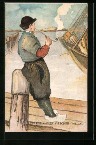 Künstler-AK Volendam, Volendammer Visscher, Fischer mit Tabakpfeife 1903  - Bild 1 von 2