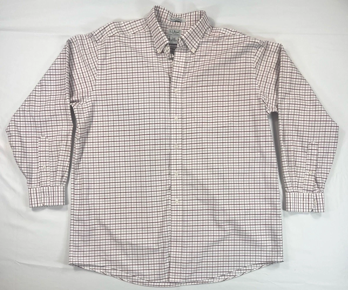 L.L. Bean Long Sleeve Shirt Men's 17 - 34 Blue Plaid Traditional Fit 237807