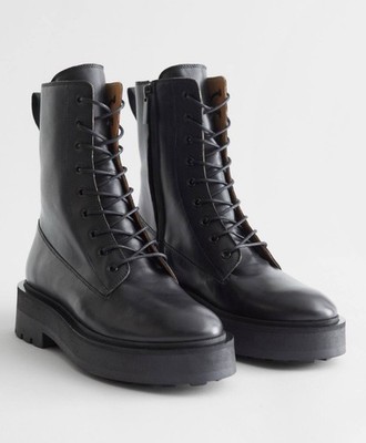 & other stories CHUNKY LEATHER SIDE ZIP BOOTS 7 NIB