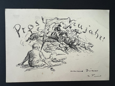 Otto Dill -  Künstlerpost - Prost Neujahr - Druck, mit Signatur